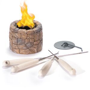 Tabletop Fire Pit Stone Design - NEW IN BOX - With Marshmallow Roasting Sticks